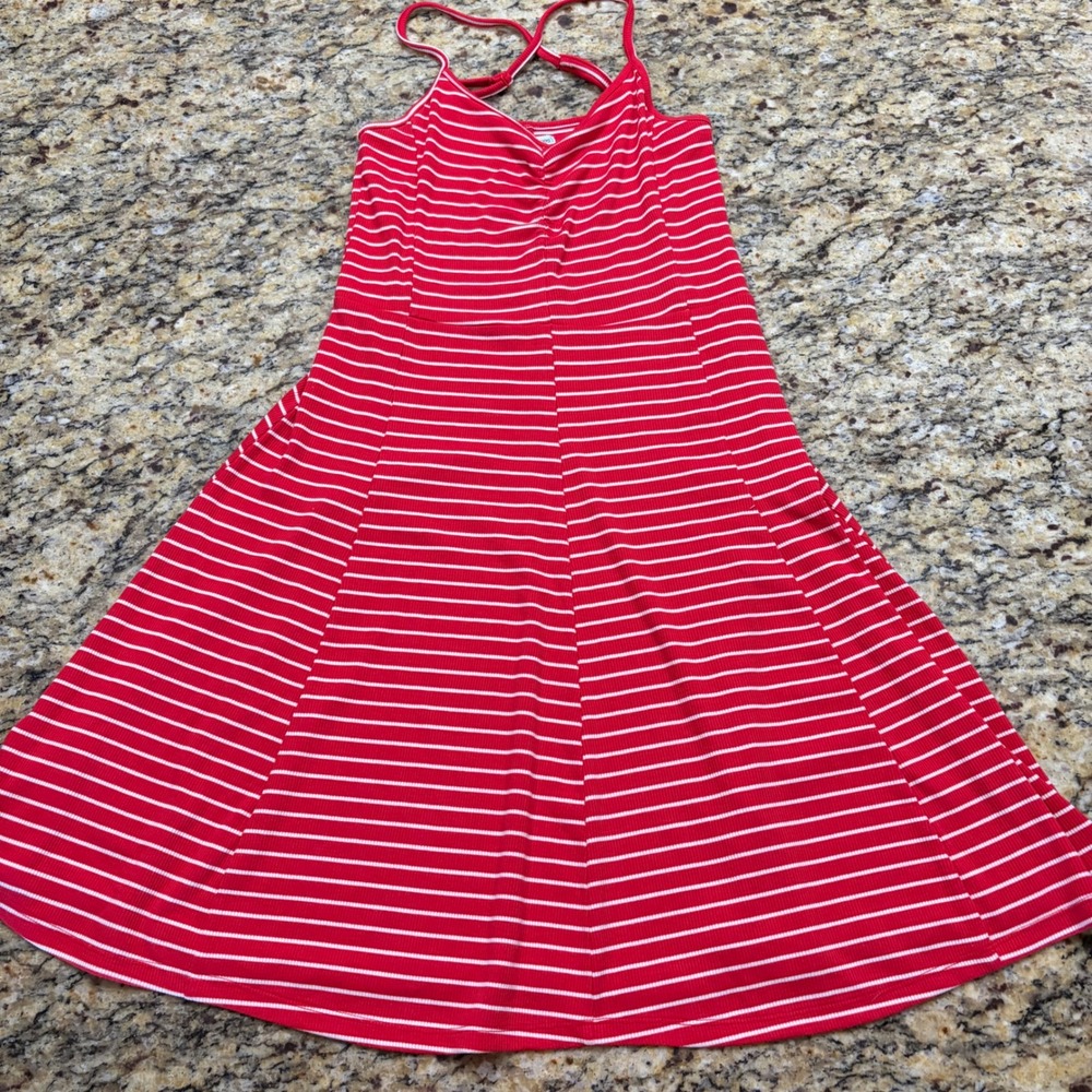 Maurices Red‎ White Striped Ribbed Mini Dress Sleeveless Fit Flare Womens Small
